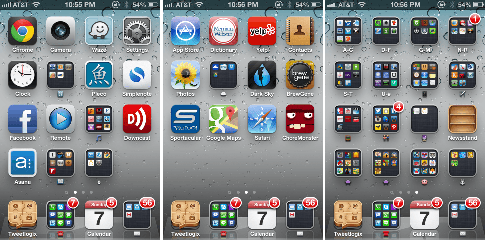 The author's iPhone home screens at the time